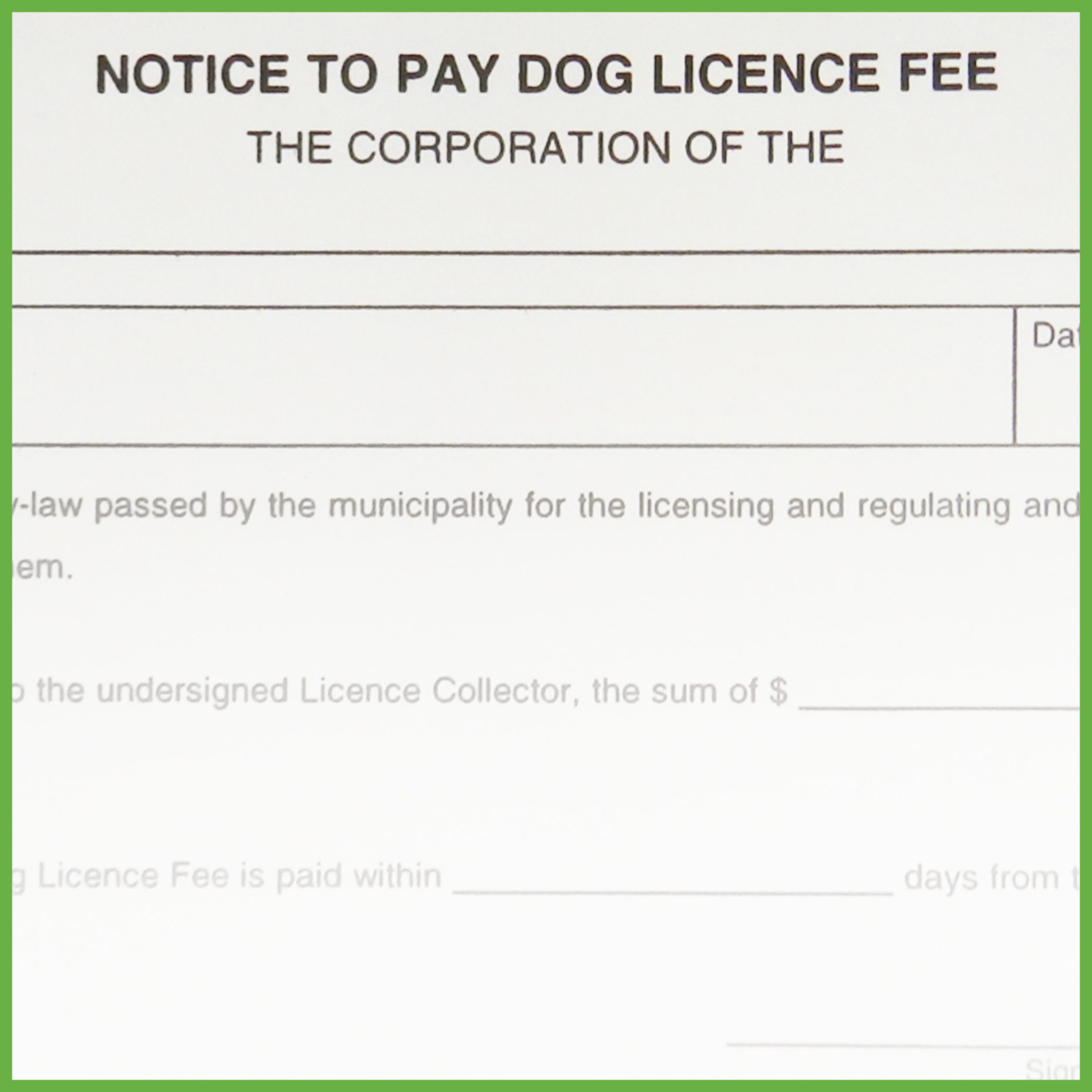 Notice To Pay Dog Licence Fee